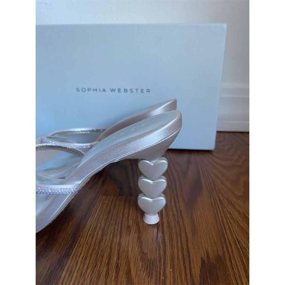Sophia Webster Silver Heart-Stack Heel Strappy Sandals - Wifey For Lifey - Picture 7 of 10